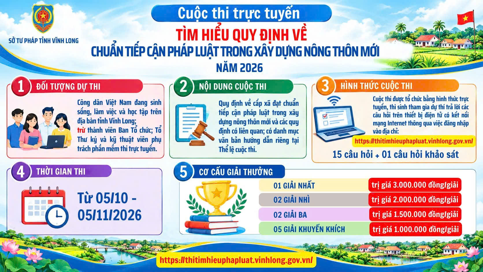Cuộc thi trực tuyến tìm hiểu quy định về chuẩn tiếp cận pháp luật trong xây dựng nông thôn mới năm 2026